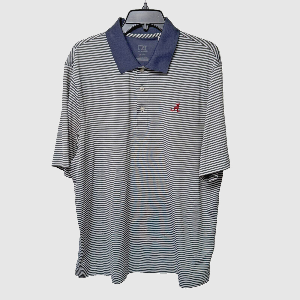 Cutter & Buck CB DryTec Mens Size XL Blue Stripe Alabama Crimson Tide Polo Shirt